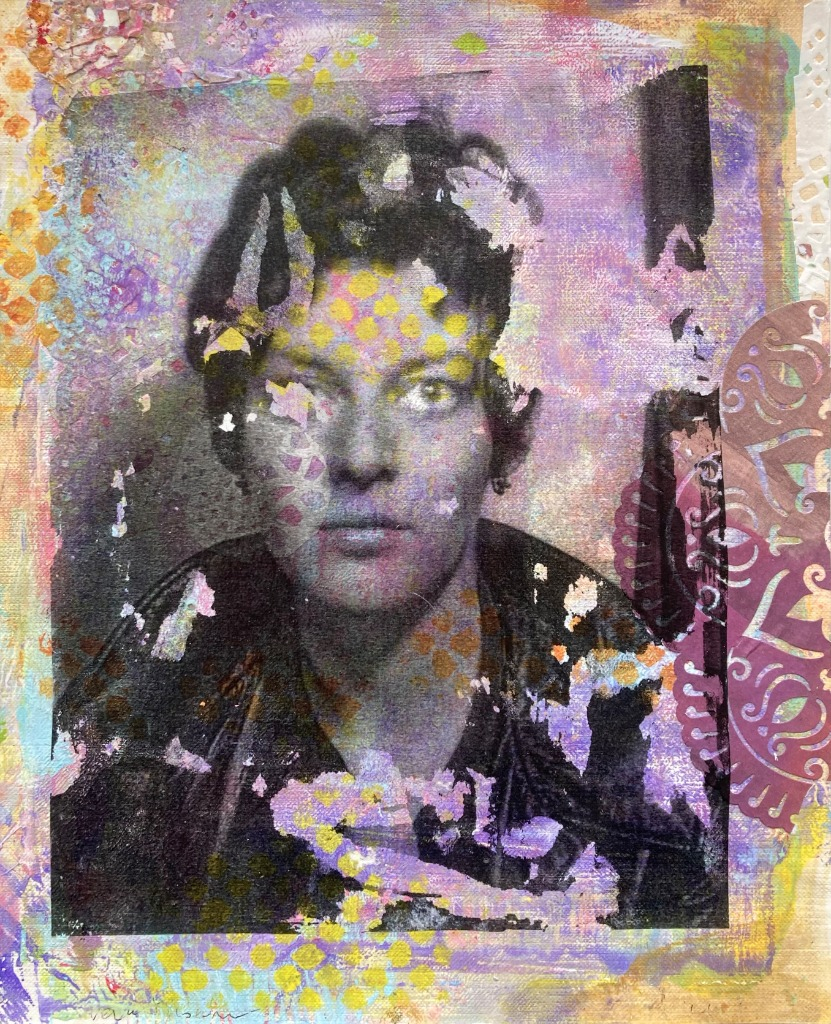 Mixed media collage self-portrait
