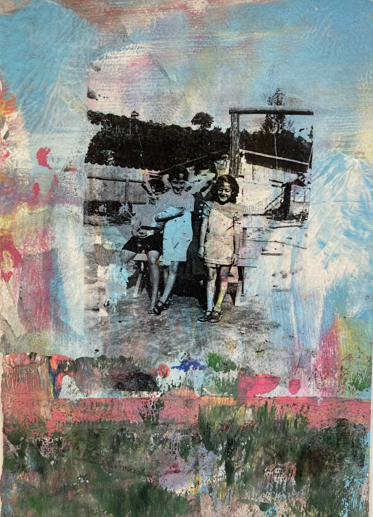 Mixed media collage of family members in remembrance